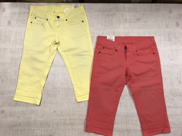訳あり新品 ぺぺジーンズ Pepe Jeans レトロ Y2K ハーフ サブリナパンツ 色違い 2点セット キッズ レディースも◎ 綿混 14 黄色/コーラル拍卖