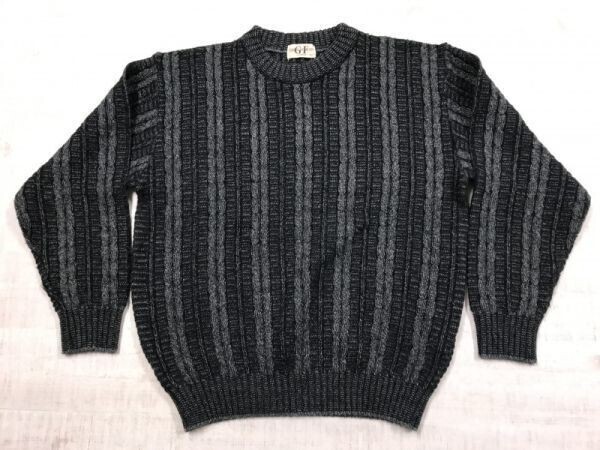 GREEN FEATHER by NAIGAI 国産レトロ オールド トラッド 古着 ストライプ ケーブル編み ニット セーター メンズ 日本製 M グレー拍卖