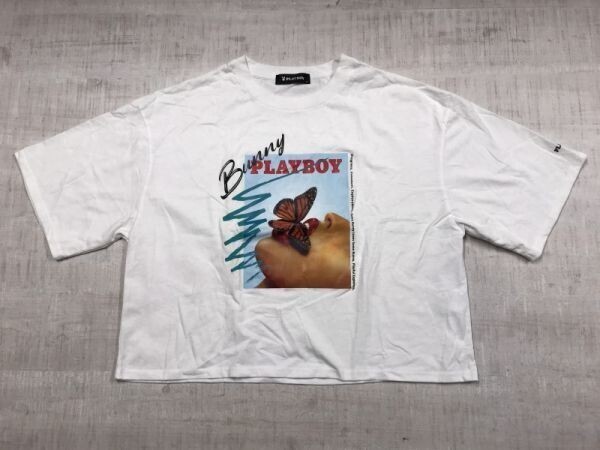 プレイボーイ PLAYBOY ショート丈 クロップド Y2K 平成ギャル ヒップホップ B-GIRL ストリート 半袖Tシャツ カットソー レディース M 白拍卖