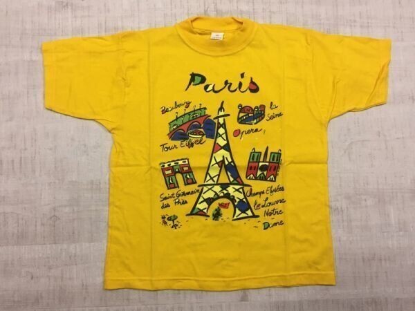 PARIS パリ フランス スーベニア ご当地 お土産 旅行 ヨーロッパ アート 半袖Tシャツ カットソー レディース サイズ10 黄色拍卖