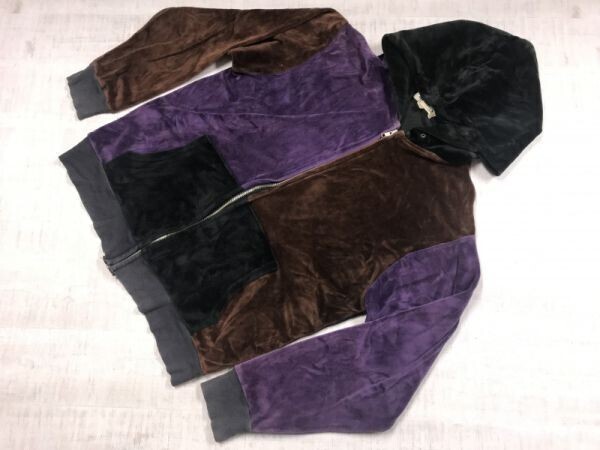 OLD SCHOOL オールドスクール レトロ モード ストリート 古着 クレイジーパターン ベロア 別珍 ジップアップ パーカー レディース L拍卖