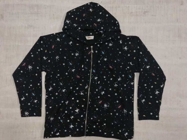 ディズニー Disney ミッキー 宇宙 惑星 星 惑星 プリント総柄 ジップアップ スウェットパーカー ジャケット レディース コットン混合 4L 黒拍卖