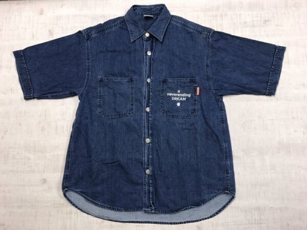 ジーユー GU × スタジオセブン STUDIO SEVEN コラボ 半袖デニムシャツ NAOTO EXILE / 三代目 J SOUL BROTHERS 刺繍 メンズ M 青拍卖