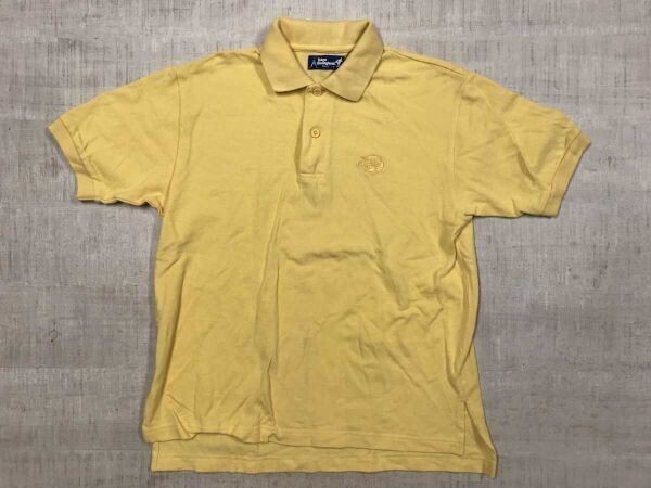 東京ディズニーランド Tokyo Disneyland 平成レトロ 同色ミッキーロゴ 刺繍 鹿の子 半袖ポロシャツ メンズ コットン100% S 黄色拍卖
