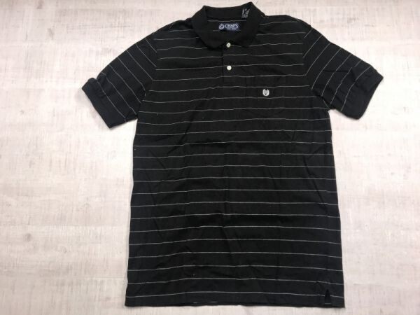チャップス CHAPS オールド アメカジ スポーツ ゴルフ 古着 ボーダー 半袖ポロシャツ メンズ M 黒拍卖