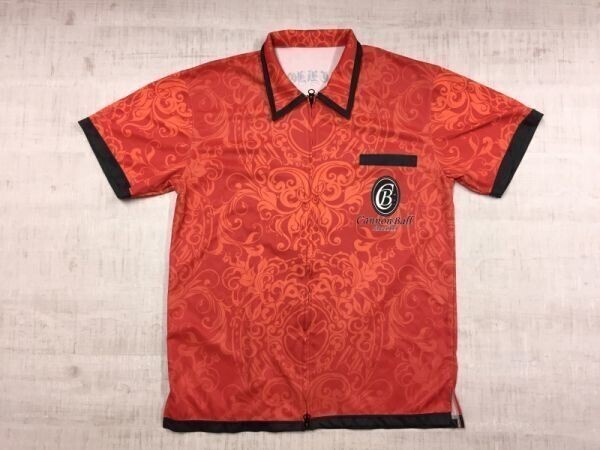 CanonBall キャノンボール ダーツ アミューズメント ユニフォーム ジップアップ 速乾ドライ 半袖シャツジャケット メンズ拍卖