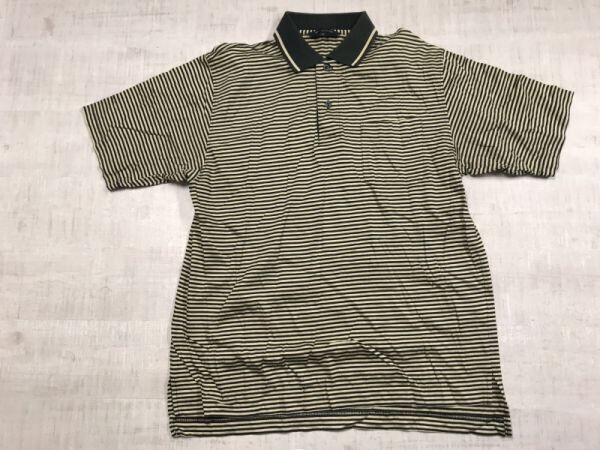バーバリーゴルフ BURBERRY GOLF 三陽商会取扱 レトロ トラッド スポーツ ボーダー フライス 半袖ポロシャツ メンズ 日本製 M ベージュ/黒拍卖