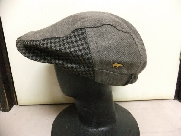 Golden Bear ゴールデンベア メンズ ハイランドウール 千鳥格子 チェック ロゴ刺繍 ハンチング 帽子 ブラウン サイズ57cm拍卖