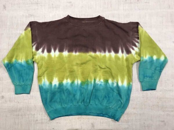 ジャグ JAG レトロ アメカジ ストリート サーフ サイケ タイダイ 配色切替 長袖 スウェット トレーナー メンズ コットン100% M~L拍卖