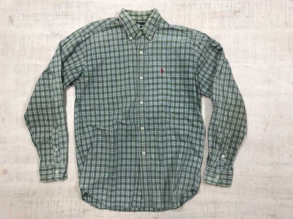 ラルフローレン Ralph Lauren レトロ アメトラ オーバーチェック コットンネル 長袖 ボタンダウン シャツ メンズ BLAIRE 20 緑拍卖