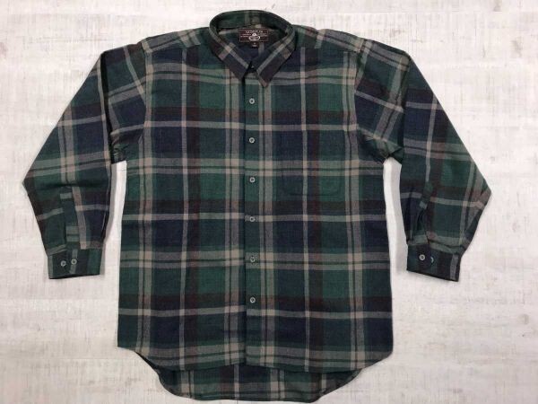 シスナス SISNUS オールド トラッド アメカジ チェック 起毛フランネル 胸ポケット 長袖ネルシャツ メンズ ウール混合 LL 緑拍卖