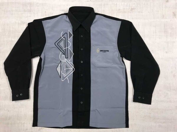 ジャンニ・バレンチノ GIANNI VALENTINO オールド レトロ イタリーモード ロゴ刺繍 配色切替 長袖ポリシャツ メンズ 黒 グレー拍卖