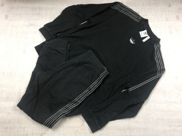 アディダス adidas トレフォイル 三つ葉 スポーツ ストリート スウェット トレーナー 上下セットアップ メンズ ロゴプリント M 黒拍卖