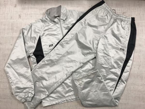 VISION QUEST ビジョンクエスト レトロ スポーツ 古着 トラックスーツ 上下セットアップ メンズ ポリエステル100% 裏起毛 M シルバー/白拍卖