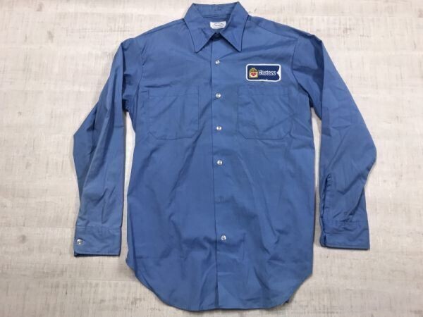 LOU GOLDSTEIN UNIFORMS オールド ビンテージ vintage 80s 古着 HOSTESS 刺繍 ワッペン 長袖 ワーク シャツ メンズ 衿芯 15 1/2 青拍卖