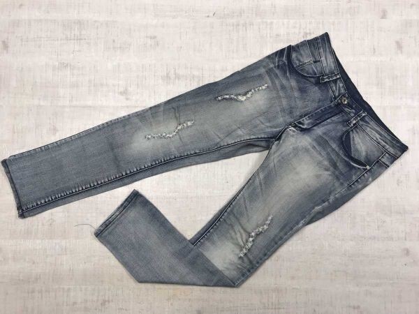 ネオグランジ ネオお兄系 00s ロック ストリート 古着 ダメージ加工 ローライズ スキニー デニム パンツ ジーンズ ボトムス メンズ 32 青拍卖