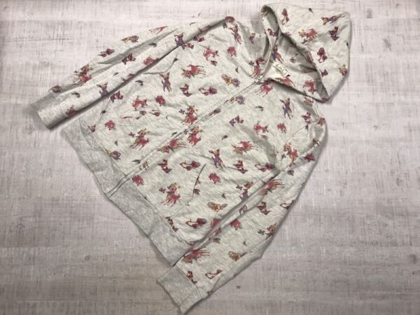 Hilhil アニマル プリント 鹿 バンビ ファンシー メルヘン ロマンチック キュート 綿100% ジップアップ パーカー レディース 総柄 M グレー拍卖