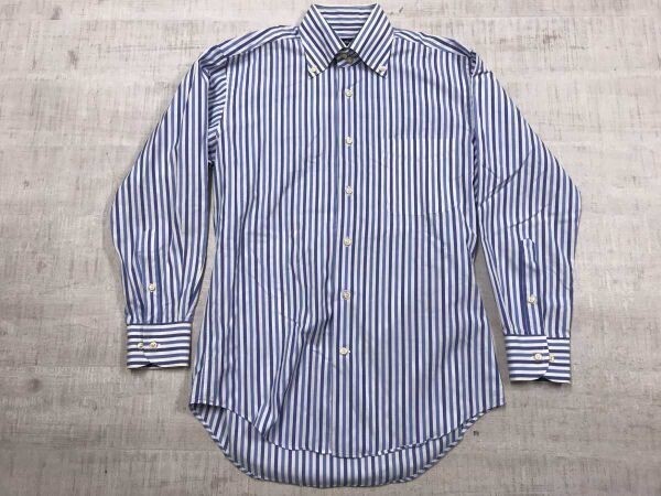 gentino ロンドンストライプ ロンスト デュエボットーニ イタリアン トラッド 長袖 ドレス ワイ シャツ メンズ ボタンダウン 39-80 紺拍卖