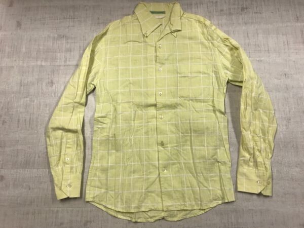 ライカ RAIKA INDUSTRY レトロ ドメスティック トラッド 古着 イタリアンカラー 格子チェック ボタンダウン 長袖シャツ メンズ 46 黄色拍卖