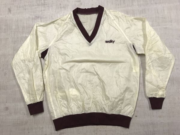 walky オールド スポーツ トレーニング 90s 古着 ウィンドブレーカー プルオーバー ピステ スニード ジャケット メンズ Vネック エンジ 白拍卖