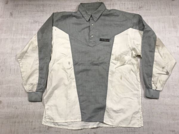 MITSUBISHI OIL 三菱オイル オールド レトロ 古着 作業着 ワークウェア 企業モノ プルオーバー 長袖ポロシャツ メンズ 白 グレー拍卖