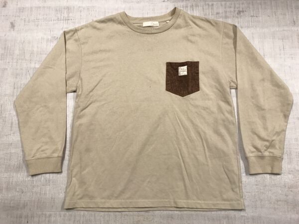 ロゴス LOGOS DAYS しまむら アウトドア アウトドア レジャー コーデュロイ胸ポケット付 ポケT 長袖Tシャツ カットソー メンズ LL ベージュ拍卖