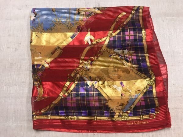 Julia Valentino ジュリア ヴァレンチノ オールド レトロ チェーン柄 大判 スカーフ レディース 赤拍卖