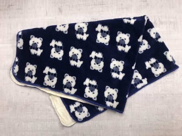オールド レトロ マルチラグ 犬 ドッグ アニマル キャラクター 総柄 インテリア 寝具 毛布 日本製 アクリル100% 紺拍卖