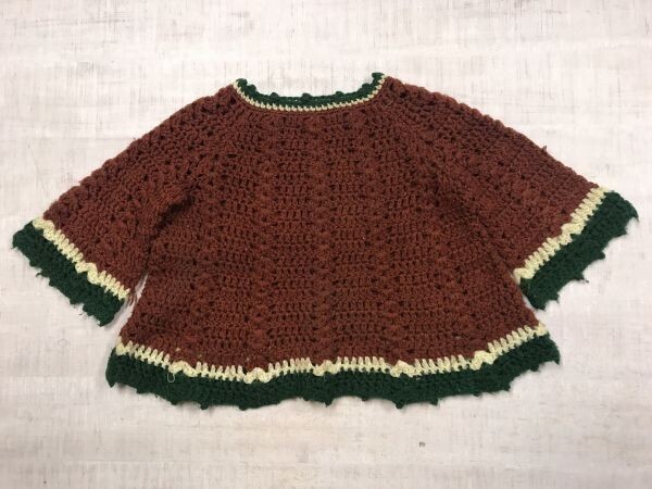オールド 昭和レトロ カントリー ヒッピー 古着 ケーブル編み フレア 半袖 ニット セーター トップス レディース 茶色拍卖