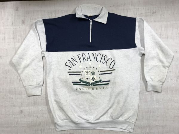 USA製 90s アメカジ SAN FRANCISCO サンフランシスコ スーベニア ハーフジップ スウェット トレーナー プルオーバー メンズ XL 紺/グレー拍卖