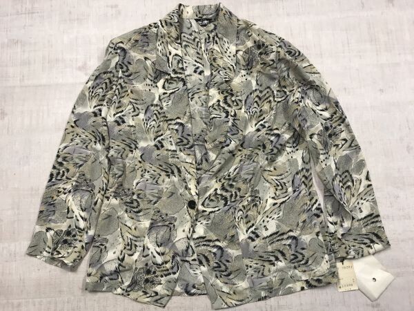 新品 ミレーク mi-lake 昭和レトロ オールド アニマル柄 総柄 テーラード ジャケット レディース 日本製 肩パット有 1つボタン 9号 グレー拍卖