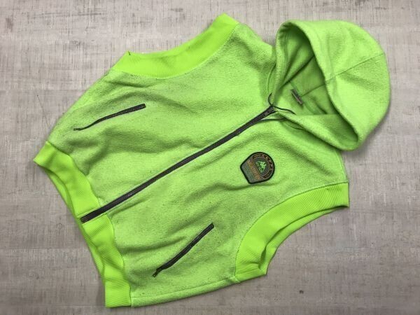 カッパ スポーツ kappa sport オールド古着 ノースリーブ フリース パーカー ベスト メンズ 日本製 ポリエステル100% L 蛍光グリーン拍卖