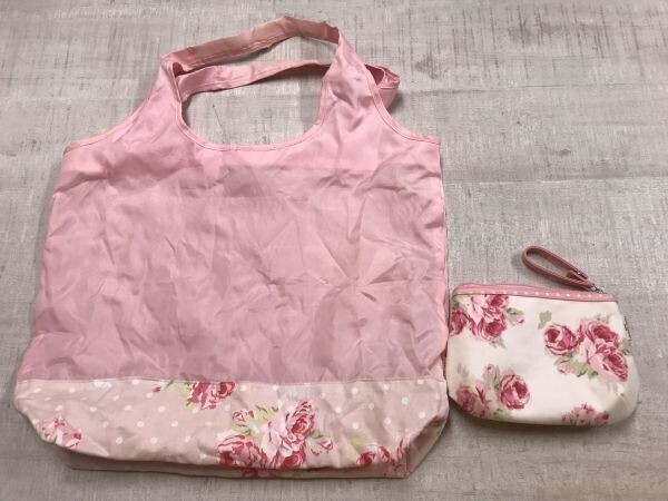 ローラアシュレイ LAURA ASHLEY HOME レトロ トート エコバッグ カバン 収納ポーチ付き 35×35×12 ピンク拍卖