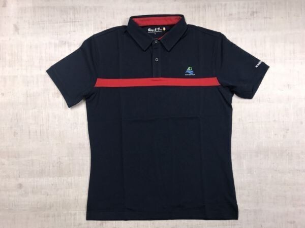 ZHUHAI GOLF CLUB 赤ライン 切替 レトロ ゴルフ ウェア 古着 鹿の子 カノコ 珠海国際 半袖ポロシャツ メンズ L 紺拍卖