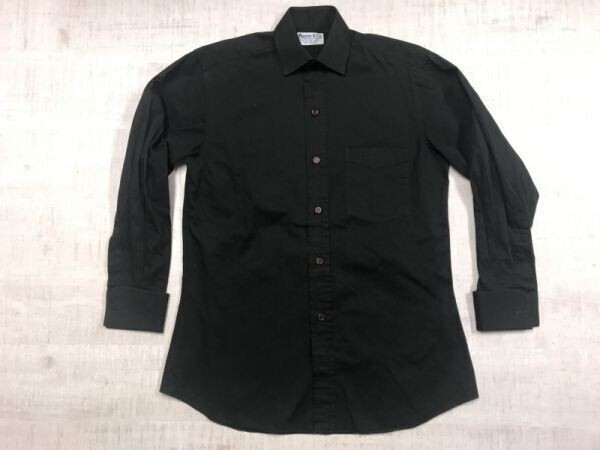 マスターアンドコー Master&Co. レトロ トラッド クラシック モード フレンチカフス 長袖ドレスシャツ メンズ 中厚手 黒拍卖
