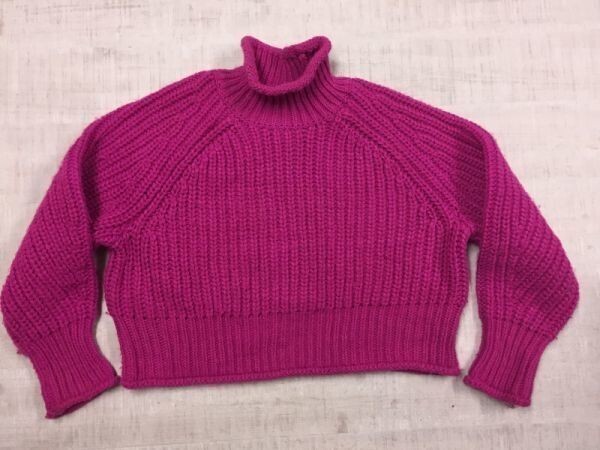 エイチアンドエム H&M ハイネック ローゲージ ショート丈 クロップド チャンキーニット セーター レディース ウール混合 厚手 M ピンク拍卖