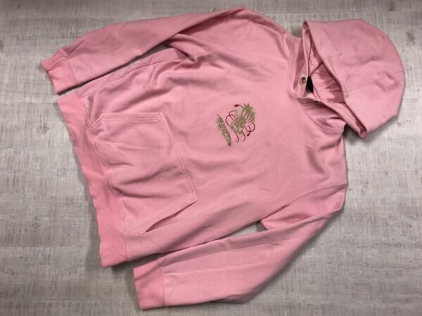 New Wave NEVER GIVE UP 空手 京劇 中華 チャイナ 古着 バックプリント有 プルオーバー スウェット パーカー メンズ L ピンク拍卖