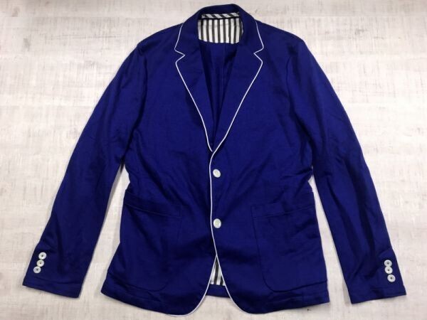 ボイコット BOYCOTT レトロ Y2K ロック モード ネオお兄系 古着 パイピング カットソー テーラードジャケット メンズ 2つボタン サイズ3 青拍卖