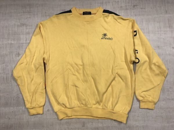 PARADISO パラディーゾ レトロ トラッド スポーツ ゴルフ ロゴ刺繍 センターステッチ トレーナー プルオーバー メンズ コットン100% M 黄色拍卖