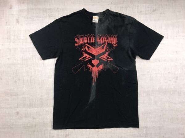 SWORN ENEMY スウォーンエネミー メタル メタリック ハードコア 銃 マシンガン プリント 半袖バンドTシャツ メンズ コットン100% L 黒拍卖