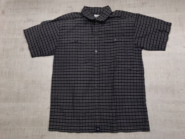 カルバンクライン Calvin Klein Jeans オールド レトロ トラッド ストリート 古着 両胸ポケット 半袖チェックシャツ メンズ L 紺拍卖