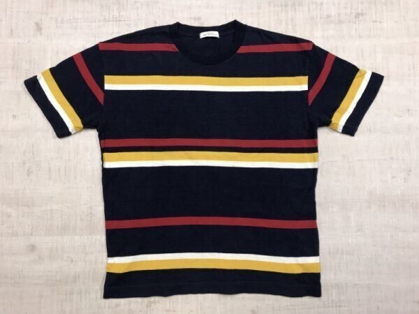 ユナイテッドアローズ グリーンレーベルリラクシング GREEN LABEL RELAXING マルチボーダー半袖Tシャツ メンズ L 紺系拍卖