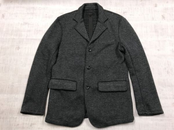 イーブス YEVS ラグジュアリー モード ニット 二重織り ダブルフェイス 3うボタン アンコン テーラード ジャケット メンズ M グレー拍卖