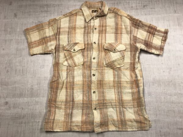 BRIGHT LIGHTS ブライトライツ オールド アメカジ エスニック 民族 オリエンタル チェック半袖シャツ メンズ L ベージュ拍卖
