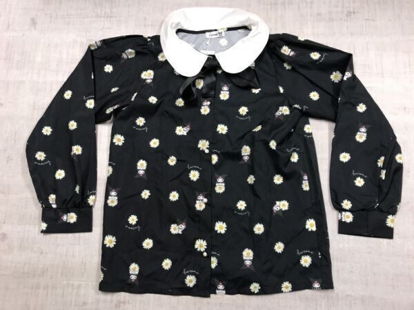 新品タグ付き Kuromi クロミちゃん SANRIO サンリオ キャラクター 総柄 丸襟 リボン ブラウス 長袖シャツ レディース 大きめサイズ 3L 黒拍卖