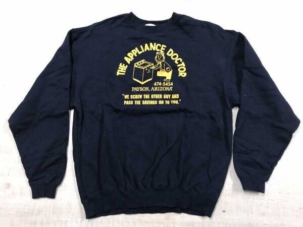 COZYGEN コージーゲン レトロ アメカジ ヴィンテージライク プリント クルーネック プルオーバー スウェット トレーナー メンズ 古着 M 紺拍卖