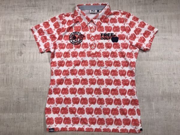 フィラ ゴルフ FILA GOLF トラッド スポーツ アップル リンゴ総柄 ロゴ刺繍 ジャージー 半袖ポロシャツ レディース ポリエステル100% L 赤拍卖