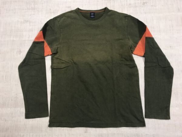 ギャップ GAP アメカジ ストリート オーセンティック 古着 配色切替 長袖Tシャツ カットソー メンズ 小さいサイズ XS カーキ拍卖