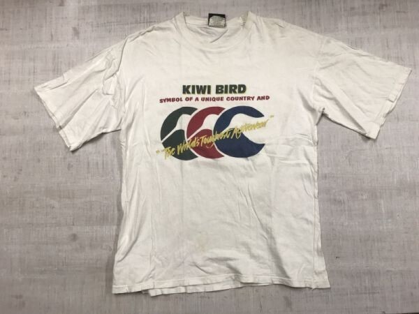 ニュージーランド製 CANTERBURY OF NEW ZEALAND カンタベリー ラグビー スポーツ 半袖Tシャツ メンズ コットン100% ロゴプリント L 白拍卖