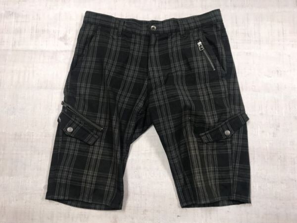 ソリデル Sorridere しまむらブランド ネオグランジ ロック モード Y2K チェック ハーフ ショート カーゴ パンツ メンズ 82 黒/グレー拍卖